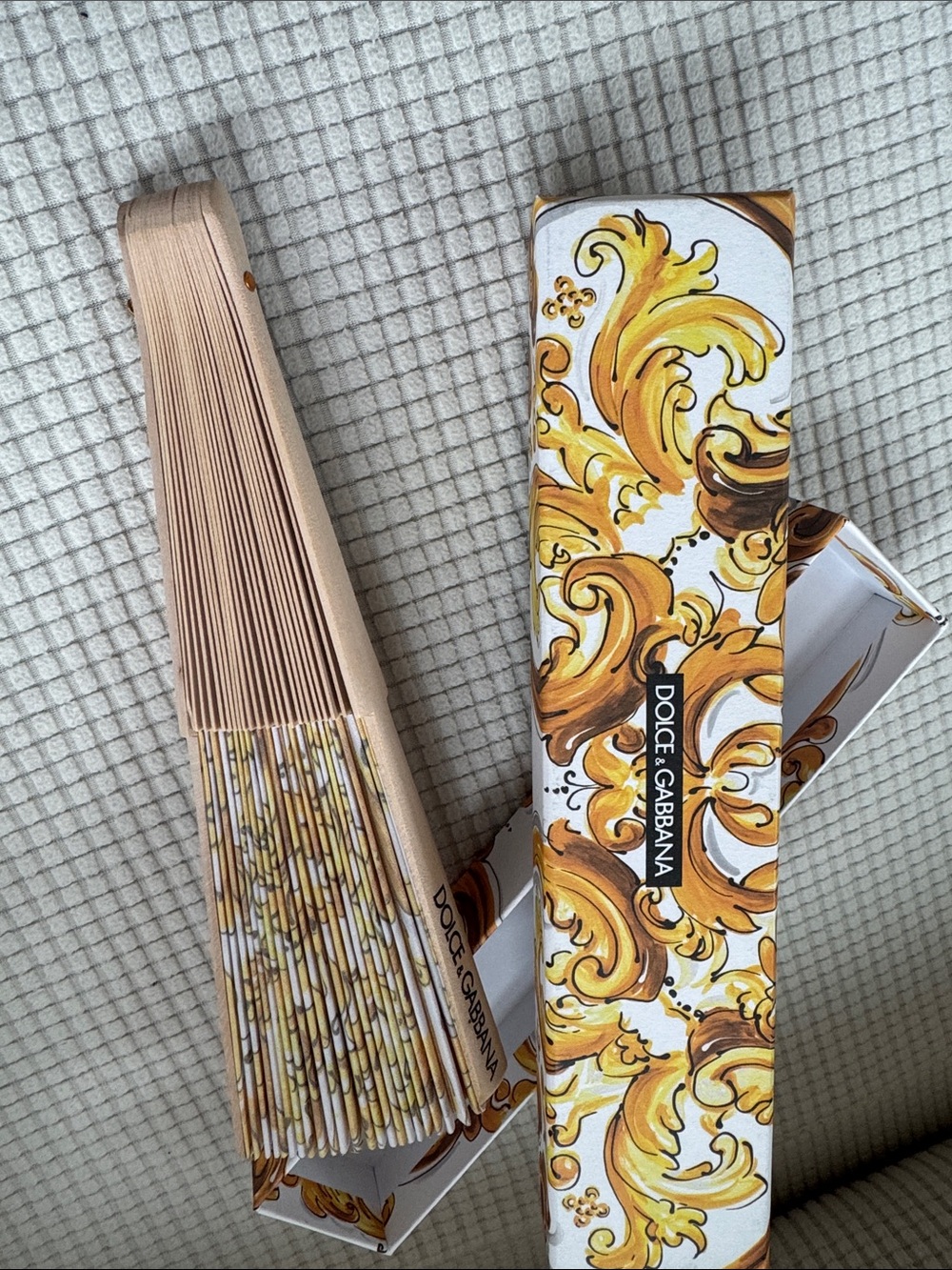 Dolce & Gabbana Yellow Gold and White Printed Hand Fan